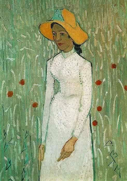 Vincent van Gogh Young Girl Standing Against a Background of Wheat